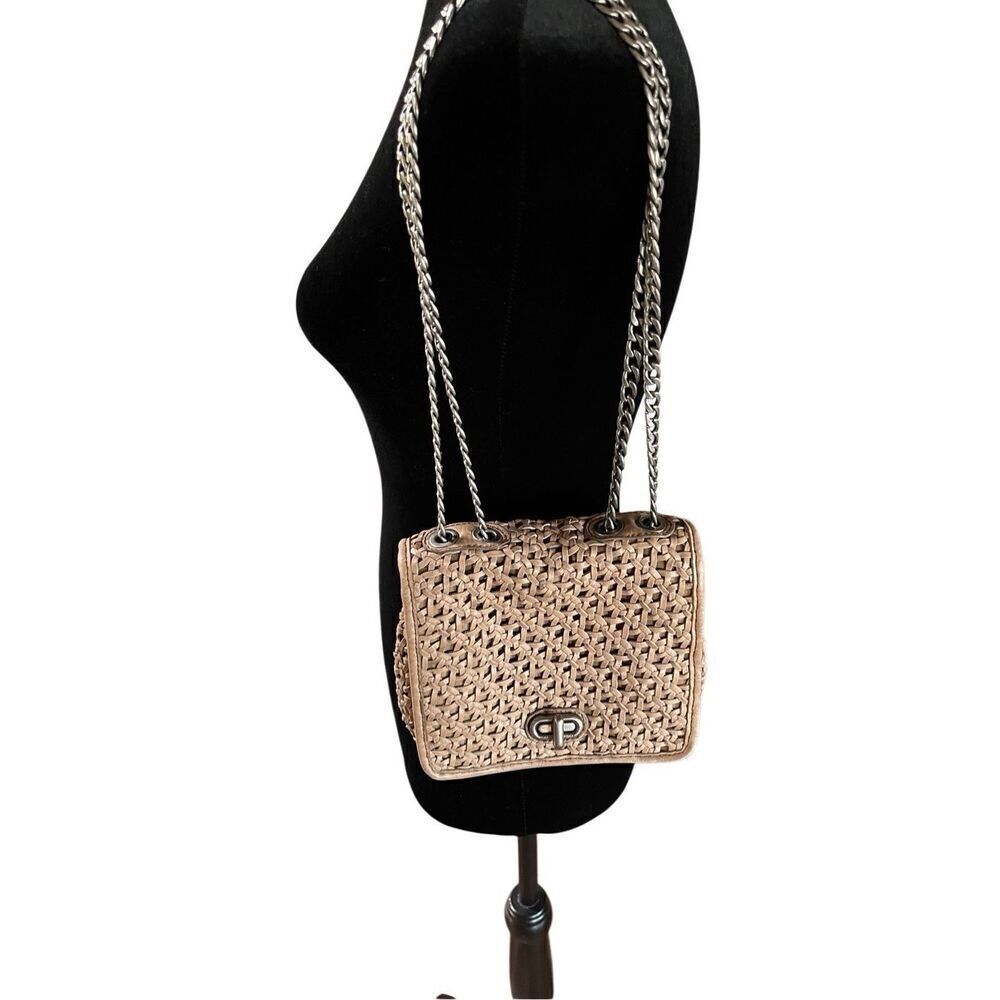 Rebecca Minkoff Edie Woven Leather Crossbody/Shoulder Bag Purse In Tan Gunmetal
